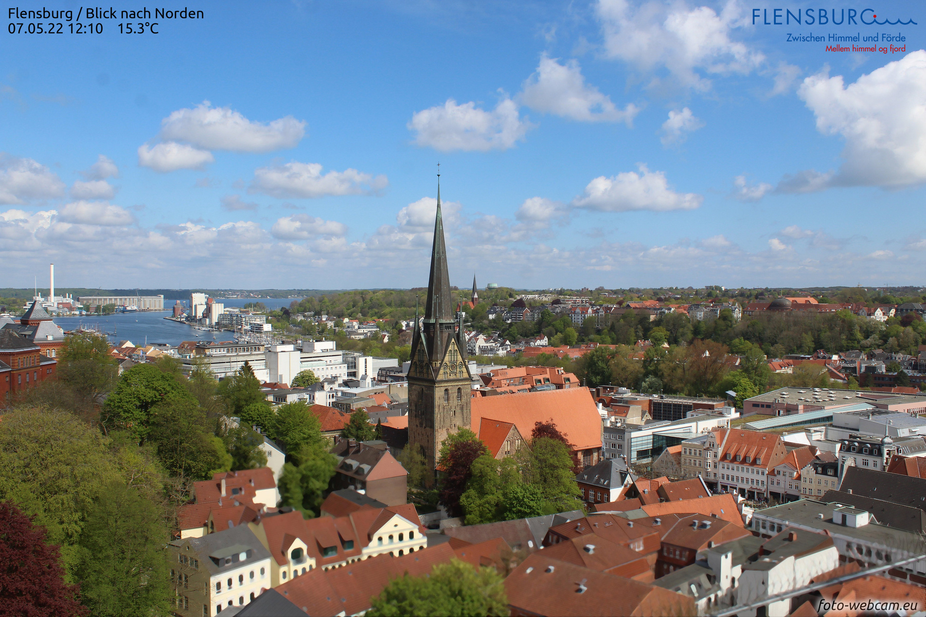 Blick vom Flensburger Rathaus Richtung Norden, (c) https://www.foto-webcam.eu/webcam/flensburg/